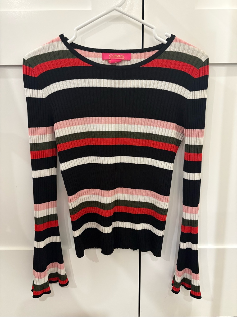 Catherine Malandrino ribbed knit long sleeve with multi coloured stripes